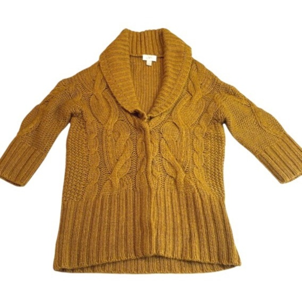 LOFT Ann Taylor Oversized Chunky Cable Knit Cardigan Sweater Womens S Wool Cozy - Picture 8 of 12